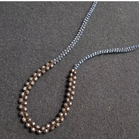 NWOT Chan Luu Pyrite & Moonstone Woven Necklace w Sterling Clasp, 16 in - Picture 2 of 6